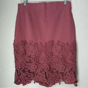 Haute Monde Lace Trim Modern Floral Rosey Rust Pencil Skirt coquette preppy